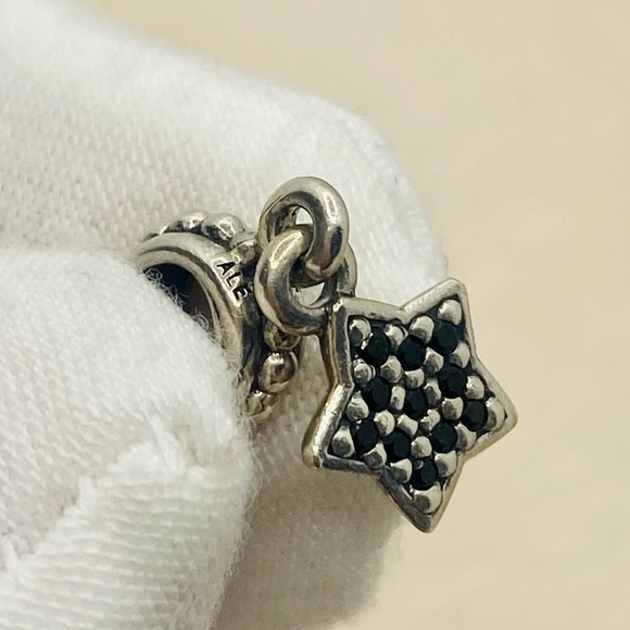 EUC Pandora 791024NCK Sterling Silver Black Nano Crystals Pave Star Dangle Charm - Picture 8 of 9